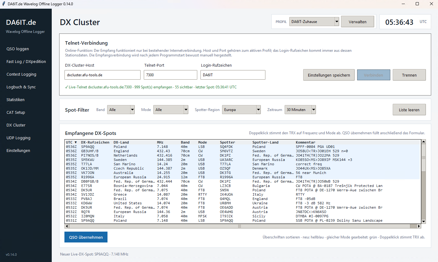 Spots direkt im Logger